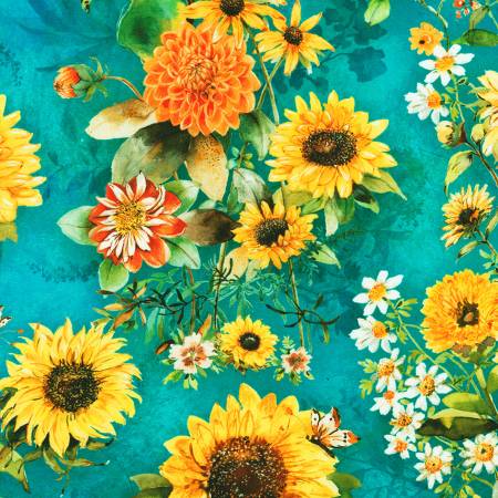 Sunlit Garden Sunflowers Turquoise