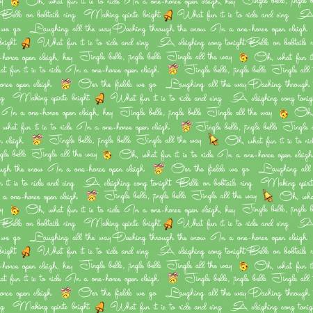 Jingle Bells Lyrics Green by Cottage Mama for Riley Blake Designs