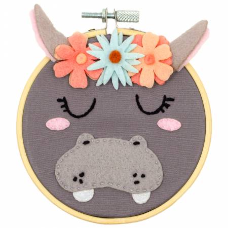 4in Felt Embroidery Hoop Kit Hippo