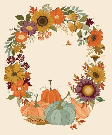 The Awe of Autumn 35 1/2in x 43in Autumn Wreath Panel Cream by Sandy Gervais for Riley Blake Designs