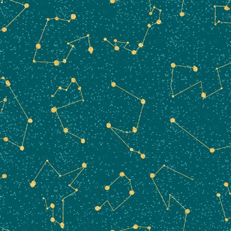 Moonlight Turquoise Constellations/Metallic by Jennifer Ellory for 3 Wishes