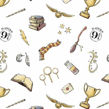 Harry Potter Icons White cotton fabric from Camelot