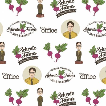 White The Office Schrute Business Cotton Fabric by Camelot