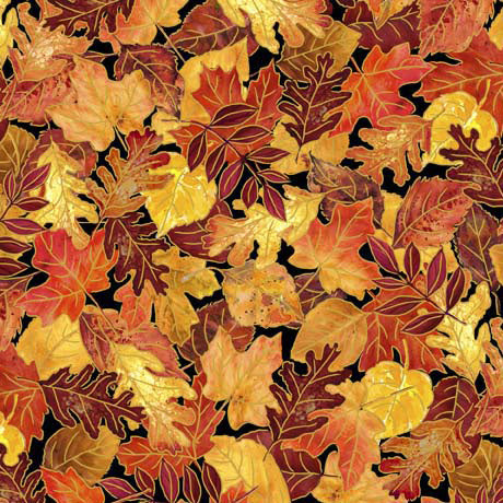 Autumn Forest Leaves Black by QT Fabrics