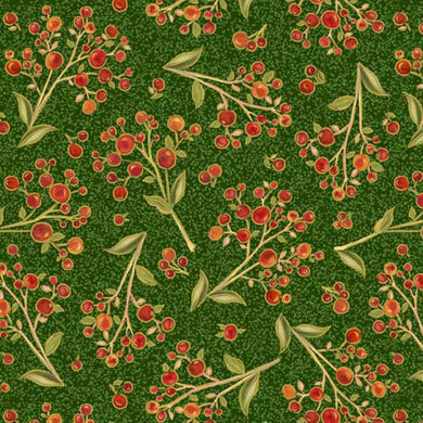 Autumn Forest Berry Sprigs Green by QT Fabrics