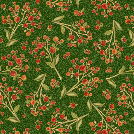 Autumn Forest Berry Sprigs Green by QT Fabrics