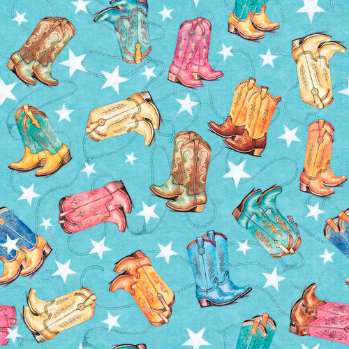 Hey Cowgirl Blue Boots by QT Fabrics
