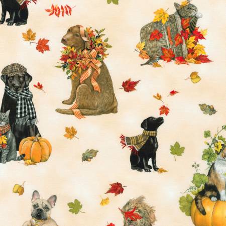 Autumn Cats & Dogs Cats & Dogs Cream by Robert Kaufman