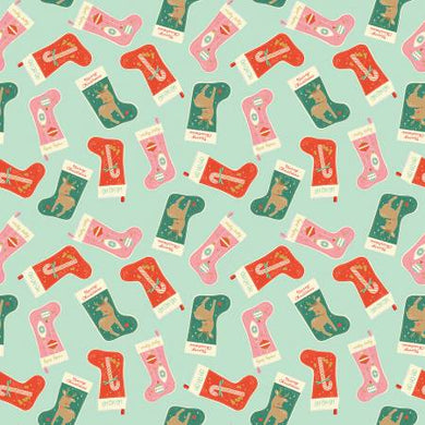 Holiday Cheer Mint Stockings by My Mind's Eye for Riley Blake Designs