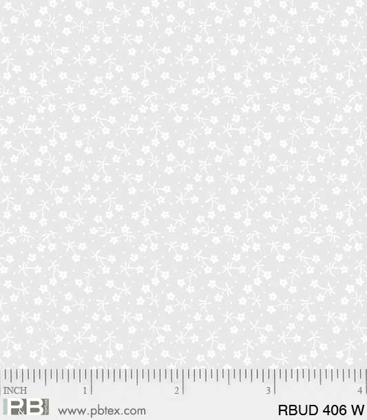 Ramblings Buds White on White Cotton Quilting Fabric