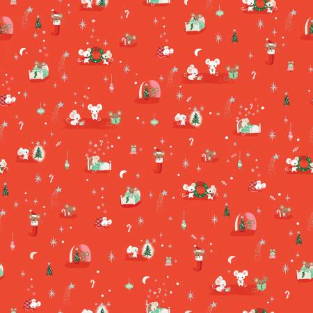 Twas Jolly Not Even a Mouse Red by Jill Howarth for Riley Blake Designs