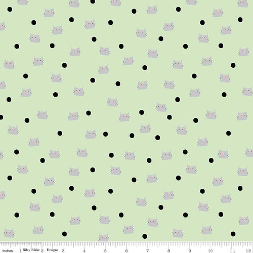 Meow and Forever Dots Green fabric by Riley Blake
