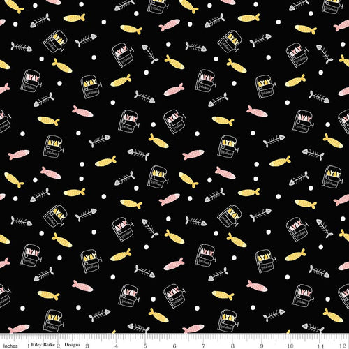 Meow and Forever Fish Black fabric by Riley Blake