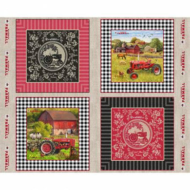 Farmall Sweet Farmhouse Toile Burlap Pillow Panel 