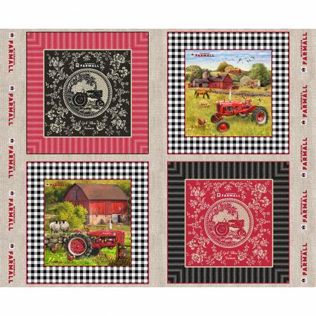 Farmall Sweet Farmhouse Toile Burlap Pillow Panel 