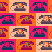 Ring Ring Telephones Peach Cotton Fabric from Paintbrush Studios