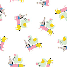 Step Right Up Clown Dogs Yellow/Pnk Cotton Fabric from Paintbrush Studios