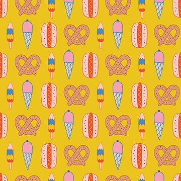 Step Right Up Carnival Snacks Yellow Paintbrush Studio Cotton Quilting Fabric