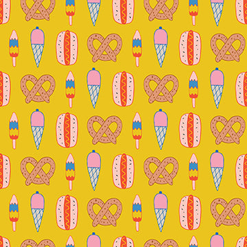 Step Right Up Carnival Snacks Yellow Paintbrush Studio Cotton Quilting Fabric