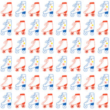 Step Right Up Wheelies Red/Blue Cotton Fabric from Paintbrush Studios