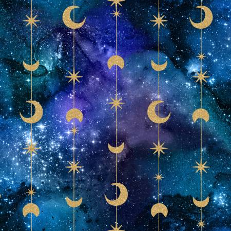 Galaxy Multi Moons & Stars Metallic 3 Wishes quilting fabric