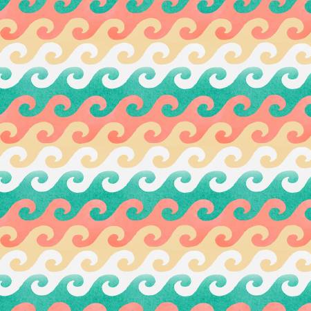 Beach Travel Multi Waves 3 Wishes quilting fabric