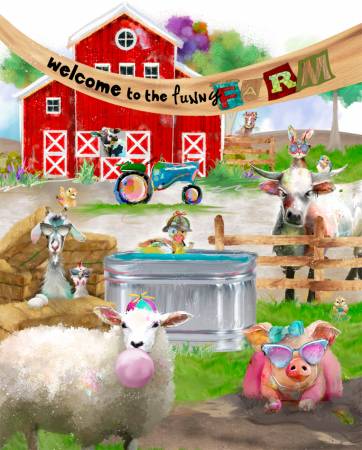 Funny Farm Multi Barn Scene Panel by Connie Haley for 3 Wishes