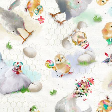 Funny Farm White Hens by Connie Haley for 3 Wishes