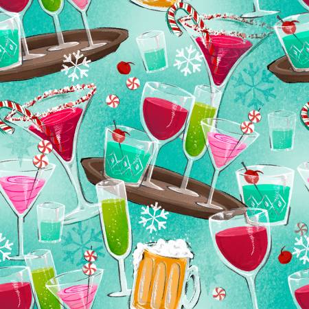 Holiday Spirits Turquoise by 3 Wishes Fabric