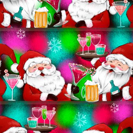 Holiday Spirits Cheers Santa Multi by 3 Wishes Fabric