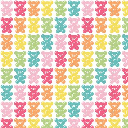 Be the Rainbow White Bright Gummy Bears by Camelot Fabrics