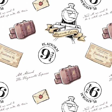 Harry Potter Platform 9 3/4 White Licensed cotton fabric from Camelot