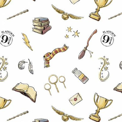 Harry Potter Icons White cotton fabric from Camelot