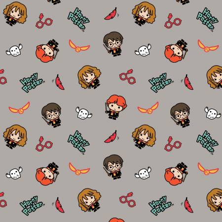  Grey Harry Potter Kawaii Trio Toss by Camelot Cotton Quilting Fabric