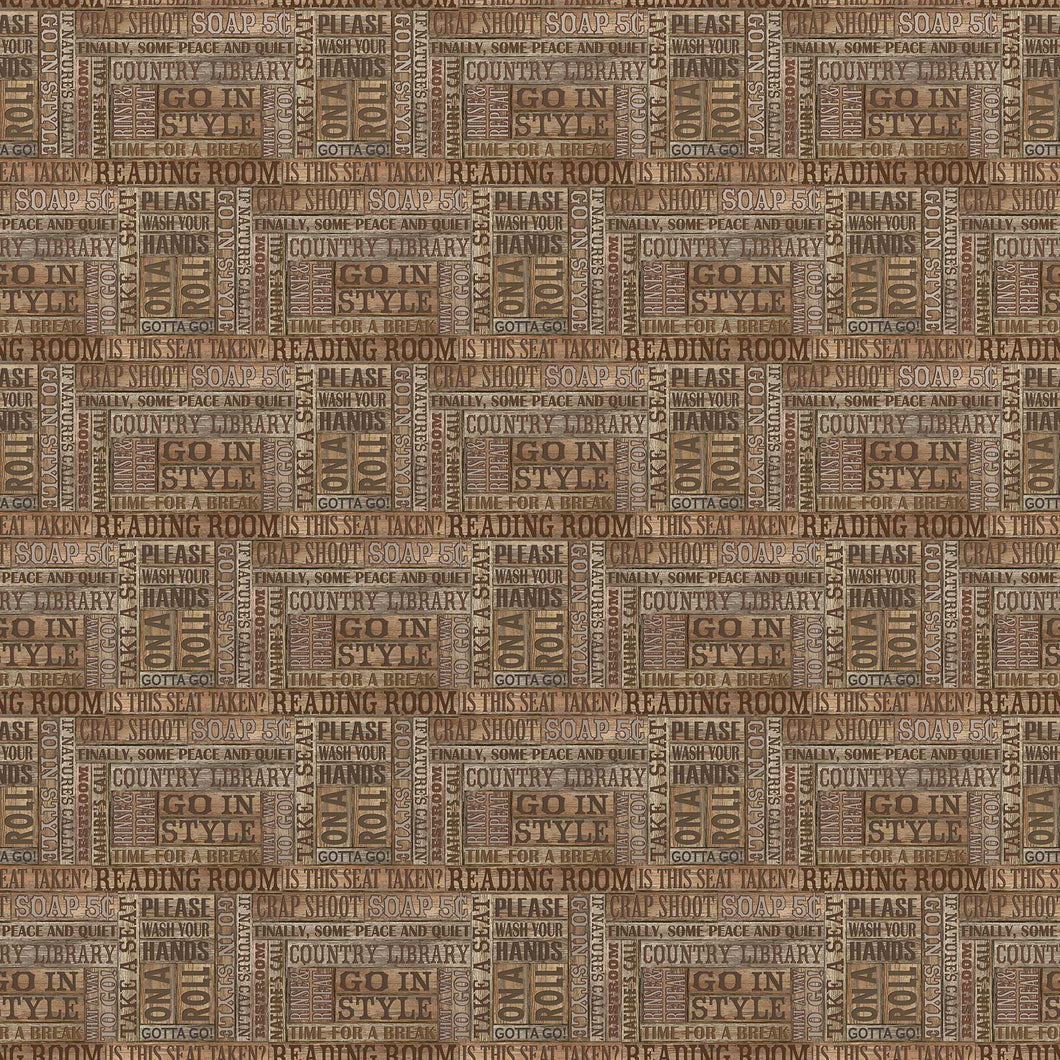 Nature's Calling Light Brown Reading Room Northcott cotton quilting fabric