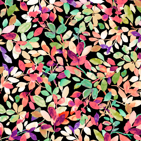 Jacqueline Packed Black Leaves by QT Fabrics