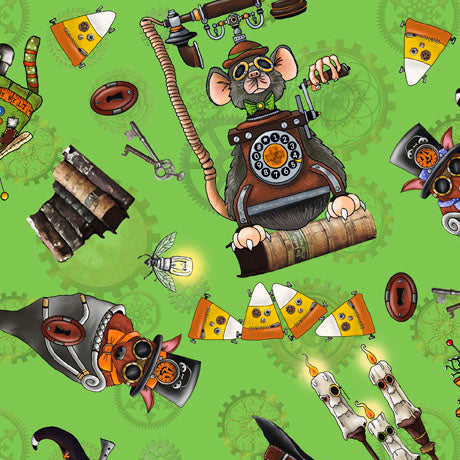 Steampunk Halloween 2 Toss Green by QT Fabrics