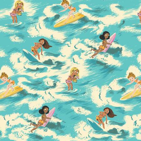 Blue Surf Girls by Heather Ross for Windham cotton fabric