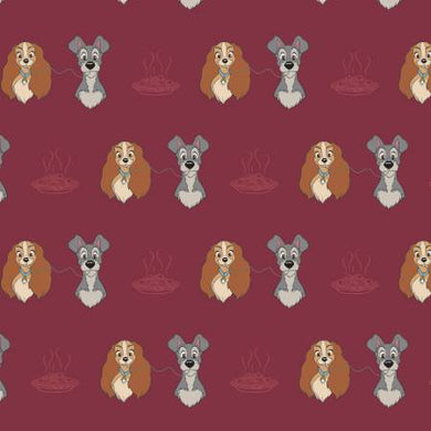  Burgundy Disney Lady & the Tramp Spaghetti  Cotton Fabric
