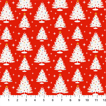Peppermint Cute Holiday Trees Red by Dana Willard for Figo Fabrics
