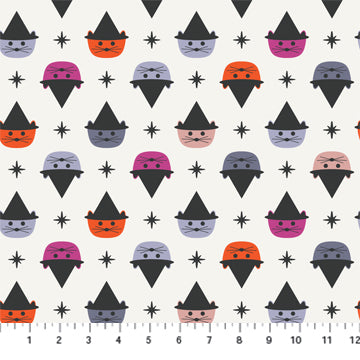 Ghost Town Witchy Cats Marshmallow by Dana Willard for Figo Fabrics