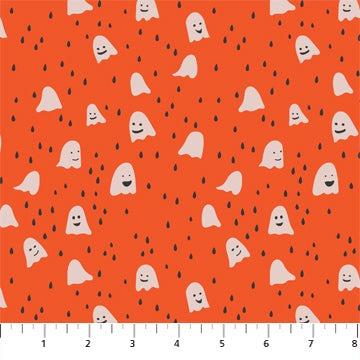 Ghost Town Ghosts in Pumpkin by Dana Willard for Figo Fabrics