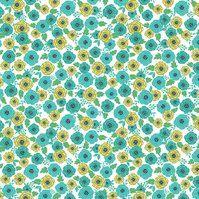 Sew Bloom Rosy Posey Teal/White by Cherry Guidry for Benartex