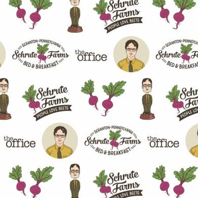 White The Office Schrute Business Cotton Fabric by Camelot