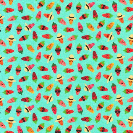 Chili Smiles Aqua Peppers by Robert Kaufman Cotton Fabric