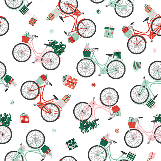 Home for Christmas Holiday Bikes White by Angela Nickeas for Paintbrush Studio