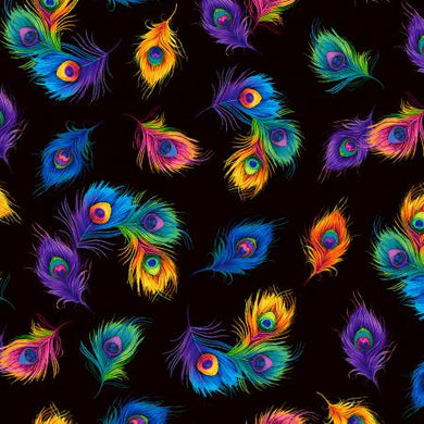 Glow Black Peacock Feathers by Chong-A Hwang for Timeless Treasures