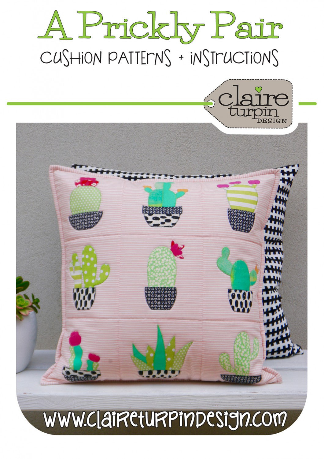 A Prickly Pair Cushion Pattern Claire Turpin Designs Front View