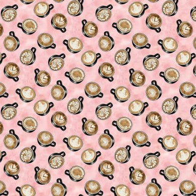 Perk Up Pink Latte Love by Michael Miller
