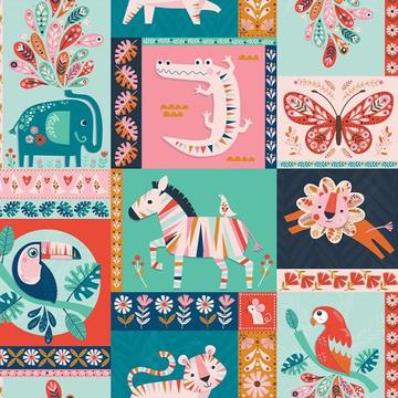 Dandelion Jungle - Jungle Animals Teal by Jane Farmham for Dashwood Studio